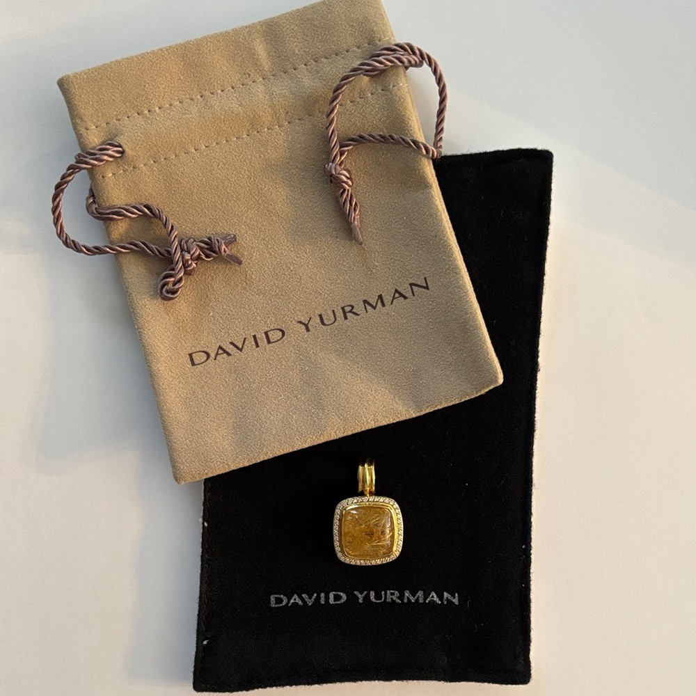 David Yurman Albion 18K Yellow Gold & Diamond Rutilated Quartz Enhancer Pendant.